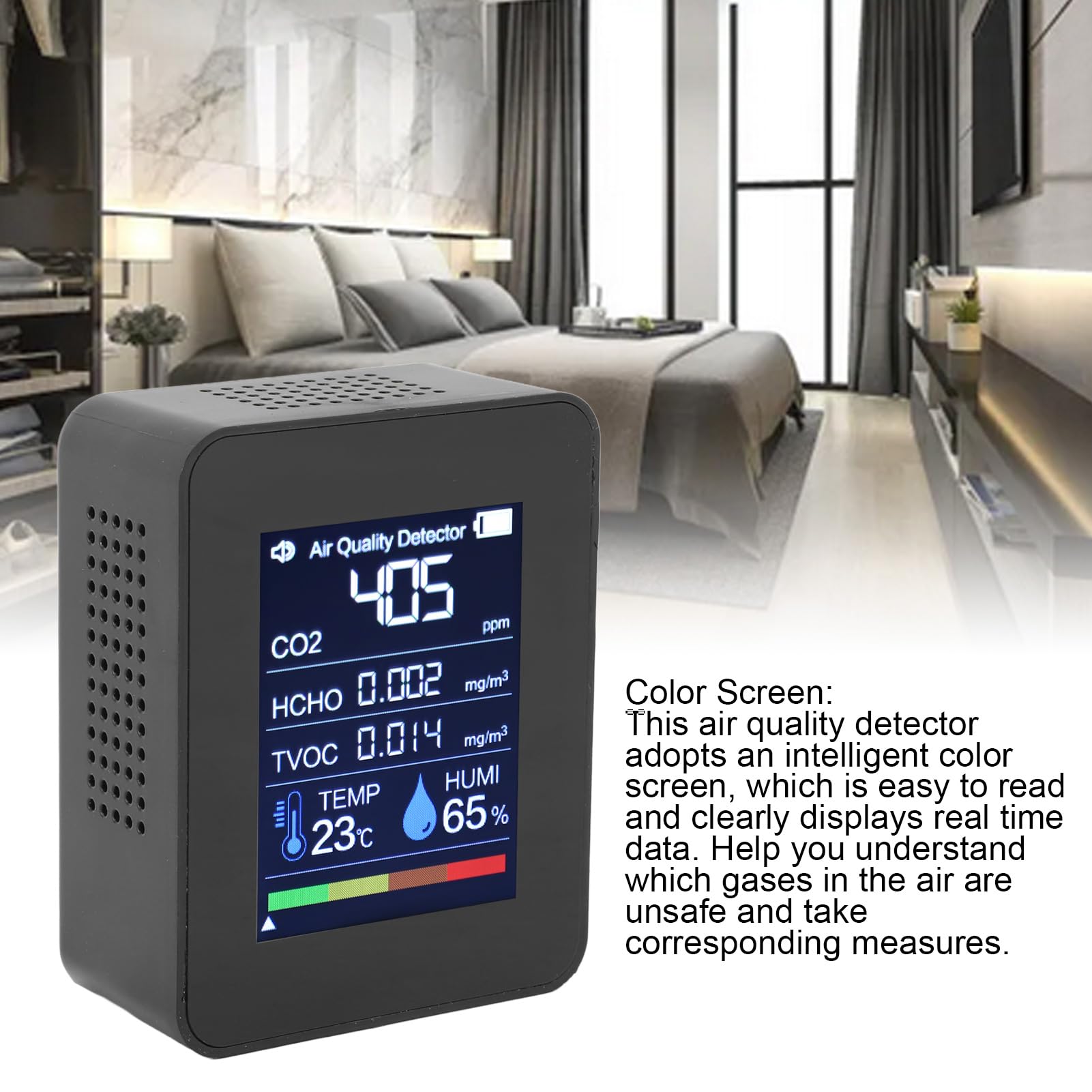 Detector de Calidad del Aire 5 en 1, probador portátil para Interiores, Monitor preciso de Humedad y Temperatura CO2 HCHO TVOC para el hogar y el Coche