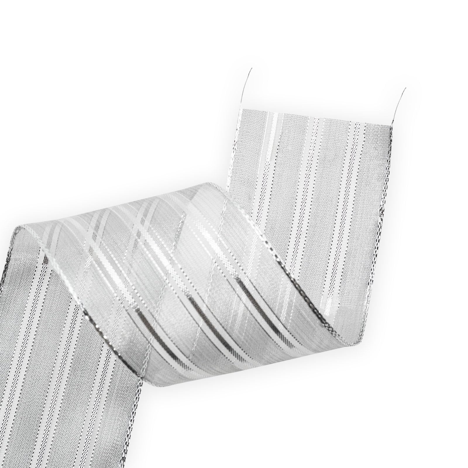 HATIANGE Silver Metallic Stripes Ribbon Wired 6.3CM x 10 Meters for Christmas Home Decor Tree Topper Bow Gift Wrapping DIY Crafts Wreath Garland Wedding - Image 4