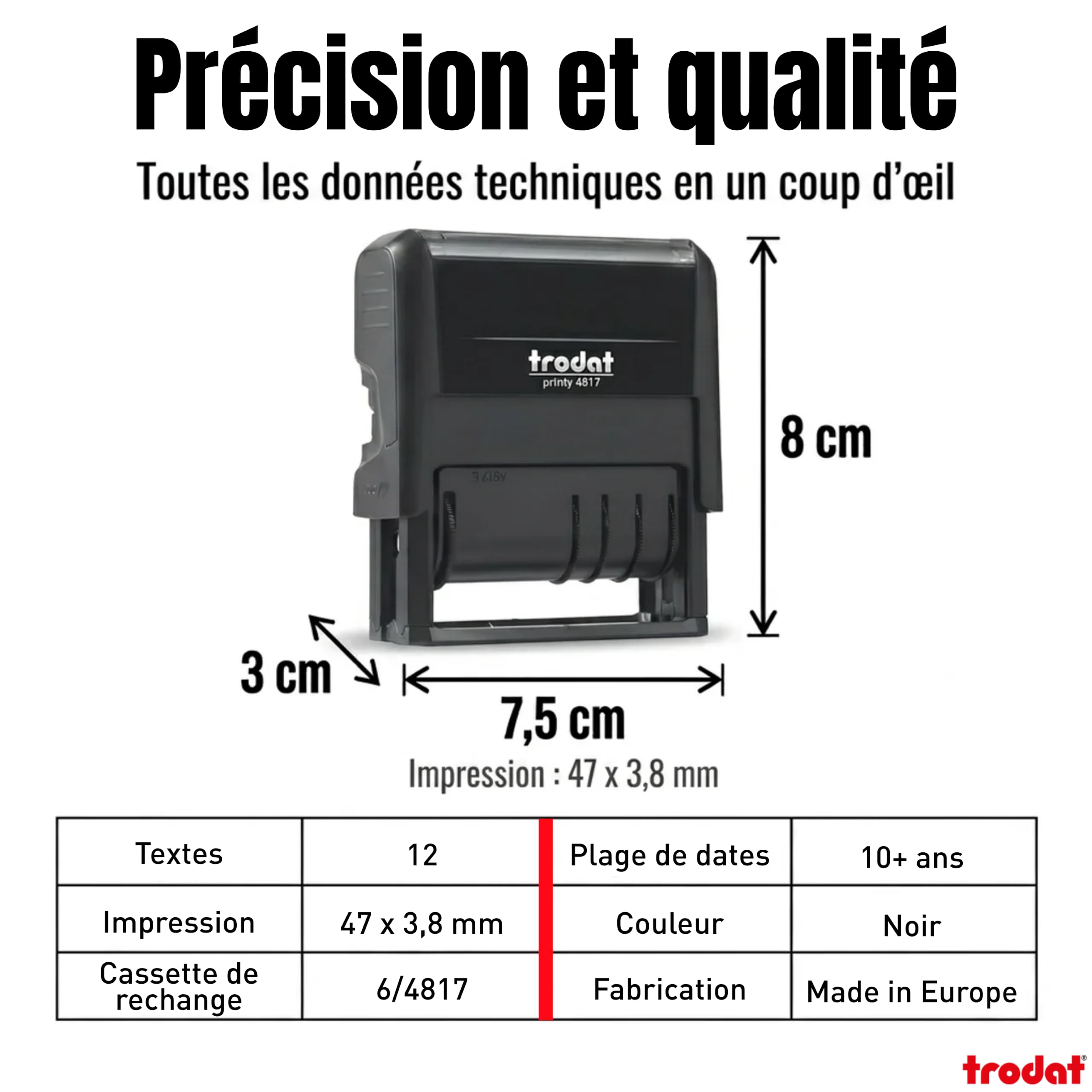 Trodat TS-120243 Printy 4817 - Timbro autoinchiostrante con datario, colore: nero