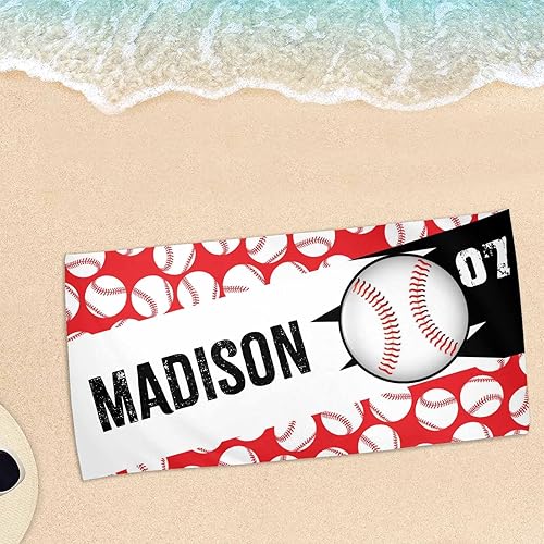 Miniatura 5 de Artsadd Toalla de playa personalizada para adultos, manta de playa personalizada con bola roja y blanca con nombre inicial como regalo de fiesta