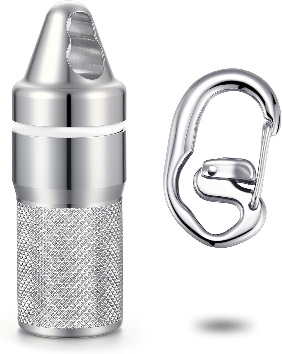 Divoti Stainless Steel Pill Holder Keychain Upgraded- Waterproof, Airtight, Fits Standard Nitroglycerin Pill Case, Emergency Medication Container with Carabiner Clip for Travel, Hiking, and EDC