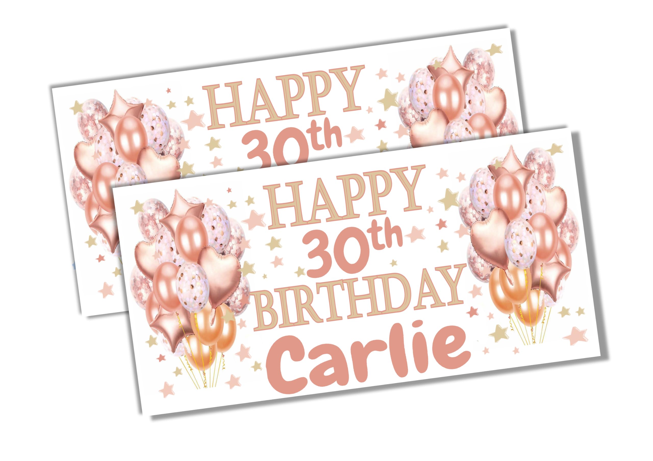 2 x Personalised Banners for Her - Rose gold Happy Birthday Rosegold Party Decorations 10th, 16th, 18th, 21st, 30th, 40th, 50th 60th women or girls (small 2ftx1ft)