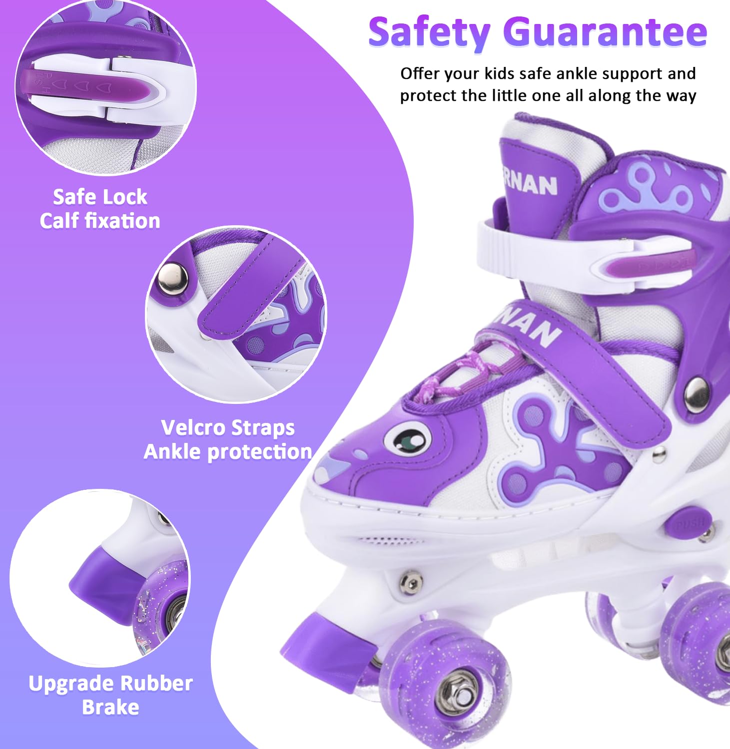 ERNAN Patines para niños, 8 Ruedas iluminadas y 4 tamaños Ajustables. Patines para niños Principiantes, adecuados para Interiores y Exteriores