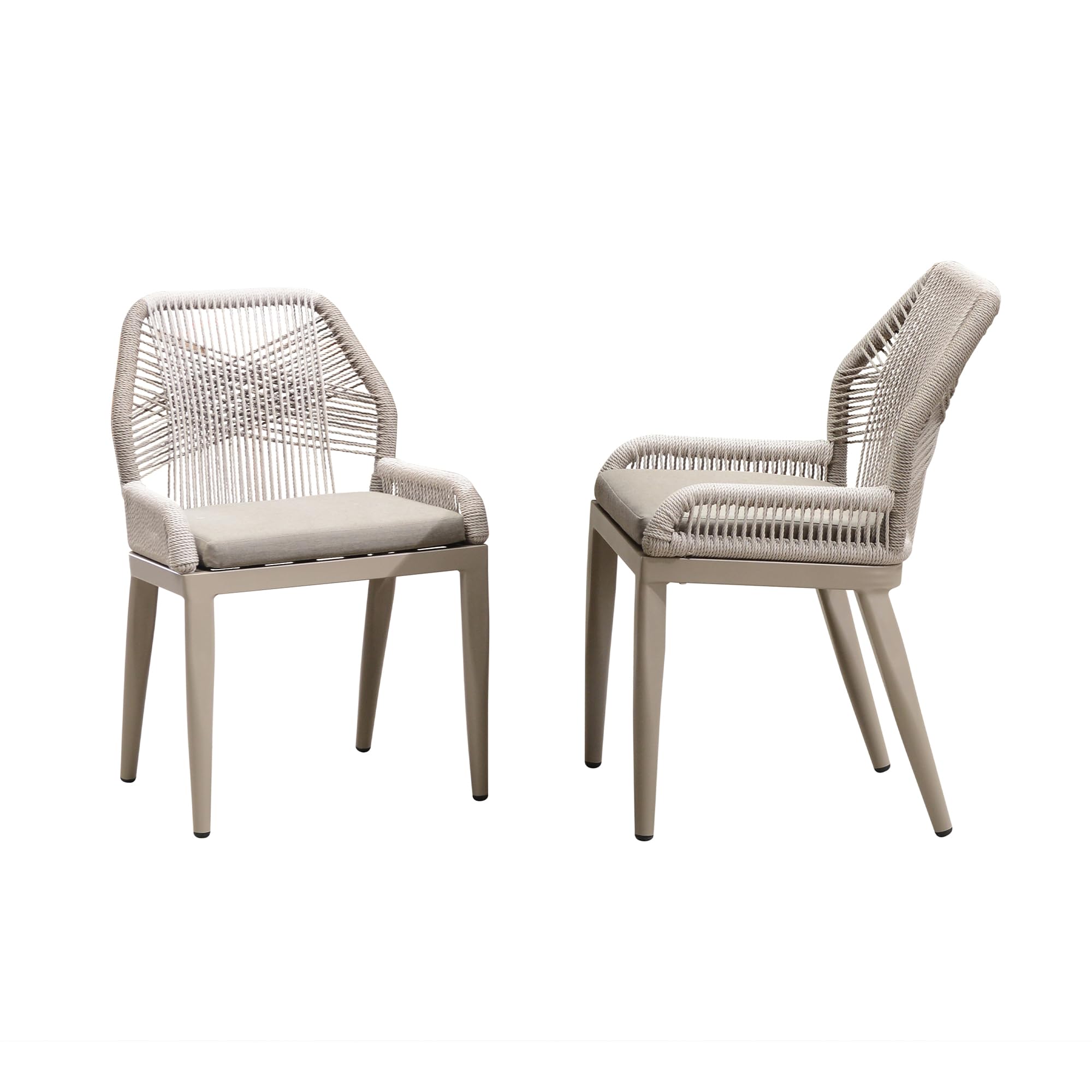 Patio Dining Chair Set 2 Pieces Aluminum Modern Furniture Seating for Garden Kitchen Porch Outdoor Wicker Dining Chairs with Cushions, Champagne