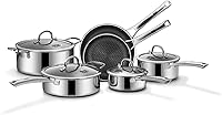 SNOWCLAD 10-Piece Non-Stick Hybrid Stainless Steel Cookware Set - Induction Ready, PFOA-Free Pots, Pans & Lids