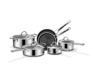 Pots and Pans Set Non Stick, 10 Pcs Hybrid Stainless Steel Cookware Sets, Non Stick Frying Pans, Saucepans, Saute Pan & Stock Pot, PFOA Free Kitchen Skillet,Induction Compatible - Amazon product rated Grade A