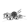 SNOWCLAD Pots and Pans Set Non Stick, 10 Pcs Hybrid Stainless Steel Cookware Sets, Non Stick Frying Pans, Saucepans, Saute Pan & Stock Pot, PFOA Free Kitchen Skillet,Induction Compatible