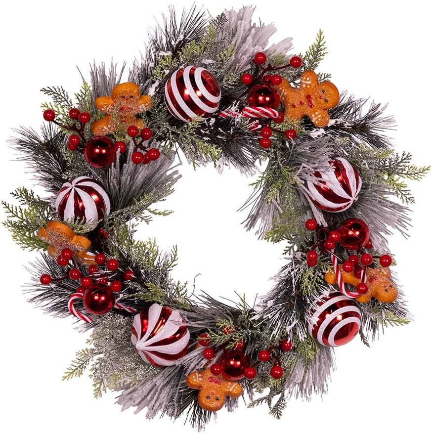 Kurt Adler 20-inch Unlit Gingerbread Flocked Green Wreath