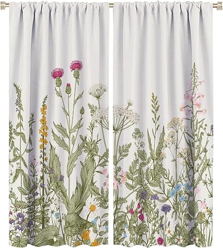Miniatura 373 de Retro 70s Floral Blackout Window Curtains, Watercolor Flower Plant Rustic Modern Style Pattern Window Drapes, for Bedroom Living Room 42x45in 2