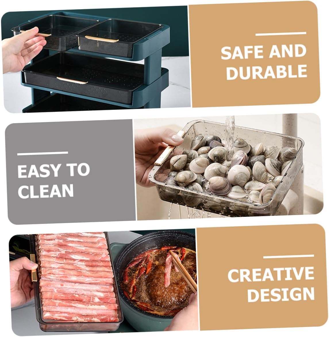 Three-Layers Kitchen Storage Shelf Stackable Vegetable Tray Holder Food Tray Holder Green Multi-Layer Rack for Hot Pot Side Dishes and Kitchen Organization