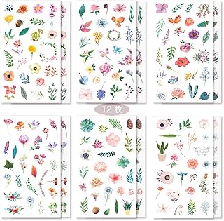 シール 手帳シール かわいい おしゃれ 少女&子供用 和紙シール ノートシール 12枚セット DIY 手作り ステッカー 日記 ダイアリー カレンダー アルバム 家計簿 パッケージバッグ付き (花)