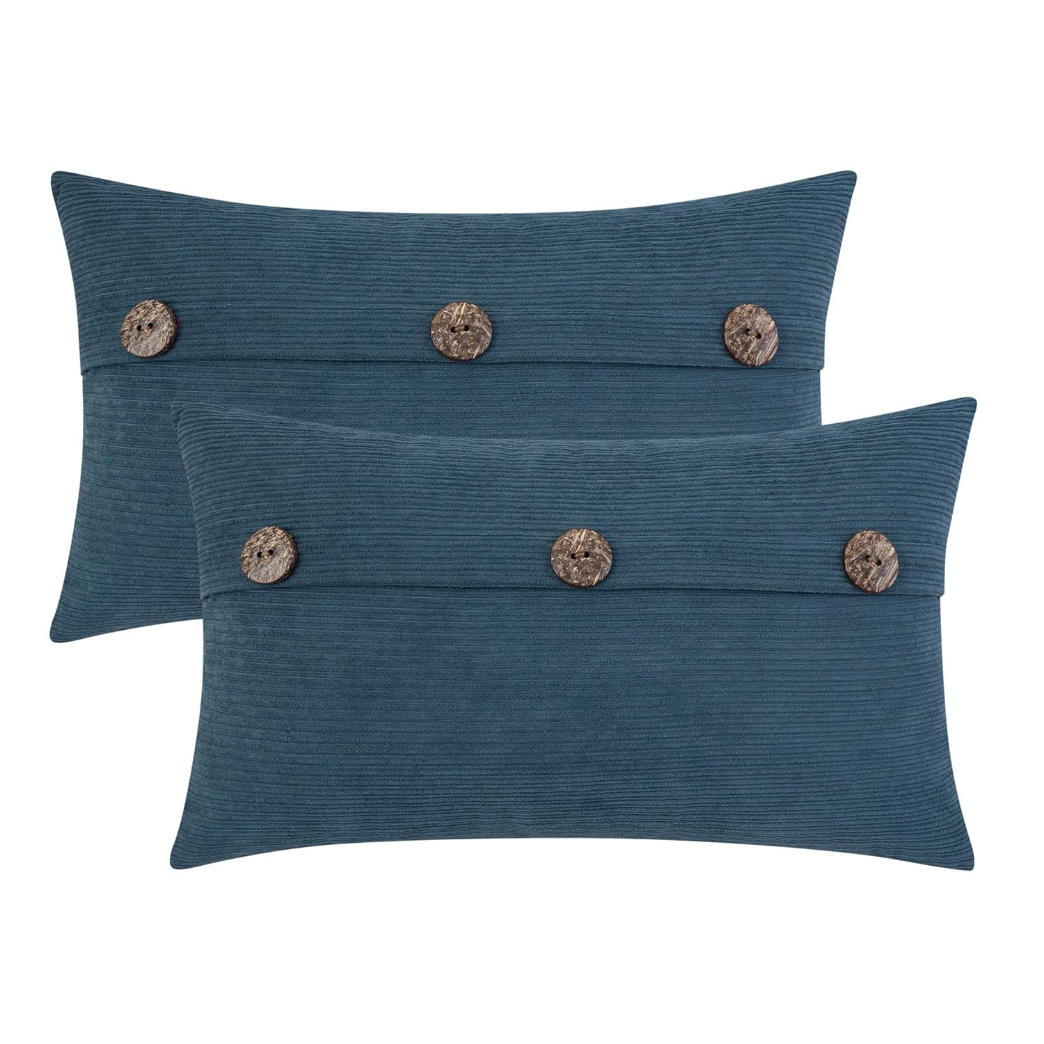 HWY 50 Blue Chenille Throw Pillow Covers 12x20 Inch with Triple Buttons, Soft Farmhouse Accent Decorative Cushion Cases for Couch Sofa Living Room