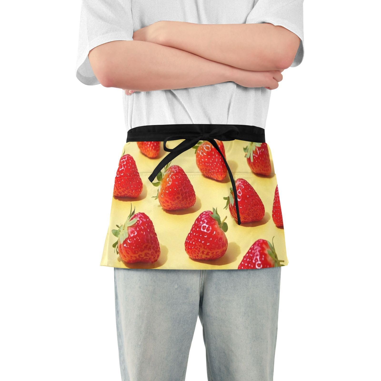 FASHON&FASCIN Server Apron with Pockets Waist Aprons Half Waitress Apron Strawberry Print for Gardening Restaurant,Multi11