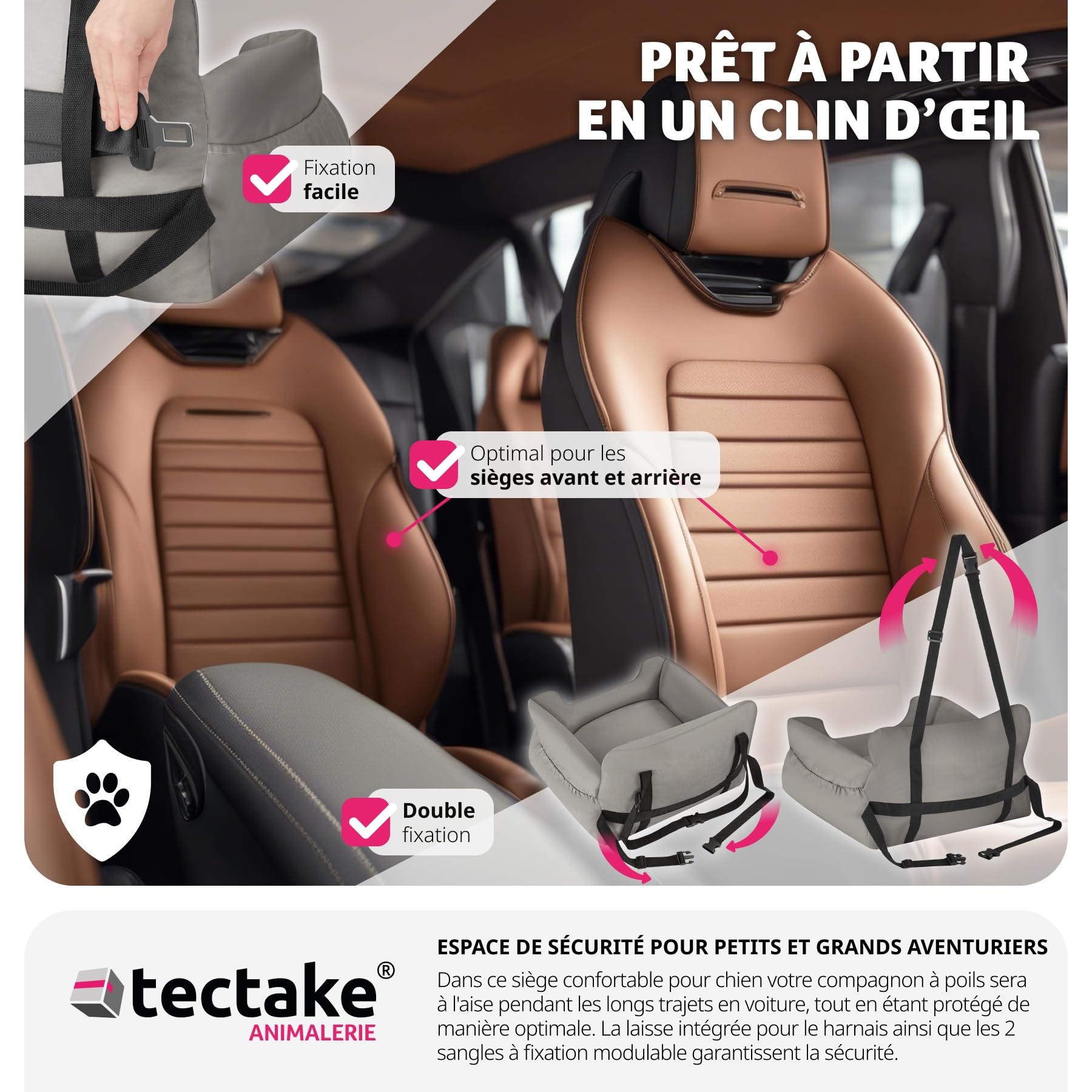 tectake® Siège Auto pour Chien Panier déhoussable & imperméable Protection Voiture Chien pour siège Avant & arrière avec Ceinture Lit pour Chien, Chiot, Chat Accessoire Voiture
