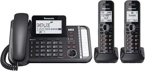 Miniatura 2 de Panasonic Sistema telefónico con cable de 2 líneas con 2 teléfonos (negro) y KX-TCA430 de ajuste cómodo, auriculares plegables con micrófono