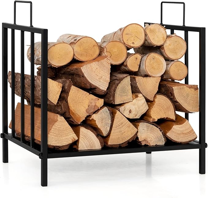 COSTWAY Firewood Rack, Heavy Duty Metal Fireplace Log Holder, Indoor