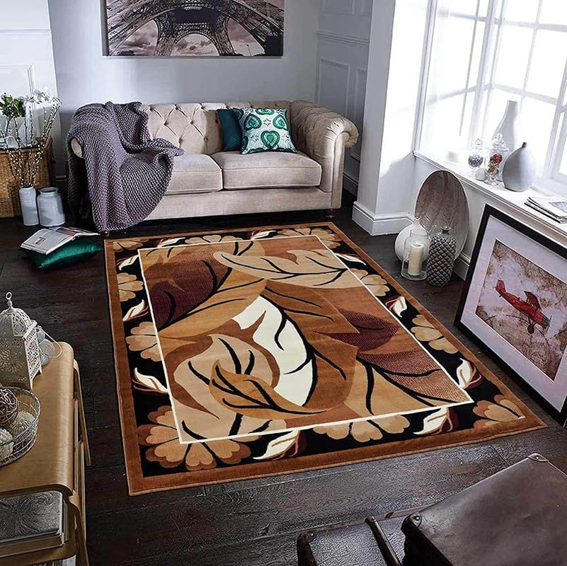 Image of Soft Thick Geometric Acrylic Washable Anti Skid Carpet. for Living Room Bedroom. Hall Size 6 x 8 feet (150X210 Cm) Gold D40