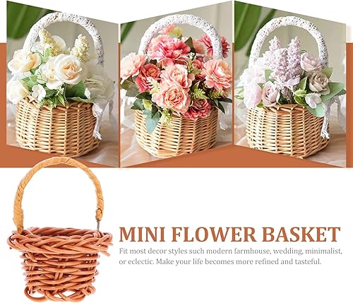 Miniatura 2 de Yardwe Mini cesta de pícnic, 10 unidades, cesta de ratán en miniatura, pequeña cesta tejida para niña de flores, cestas de casa de muñecas, adorno