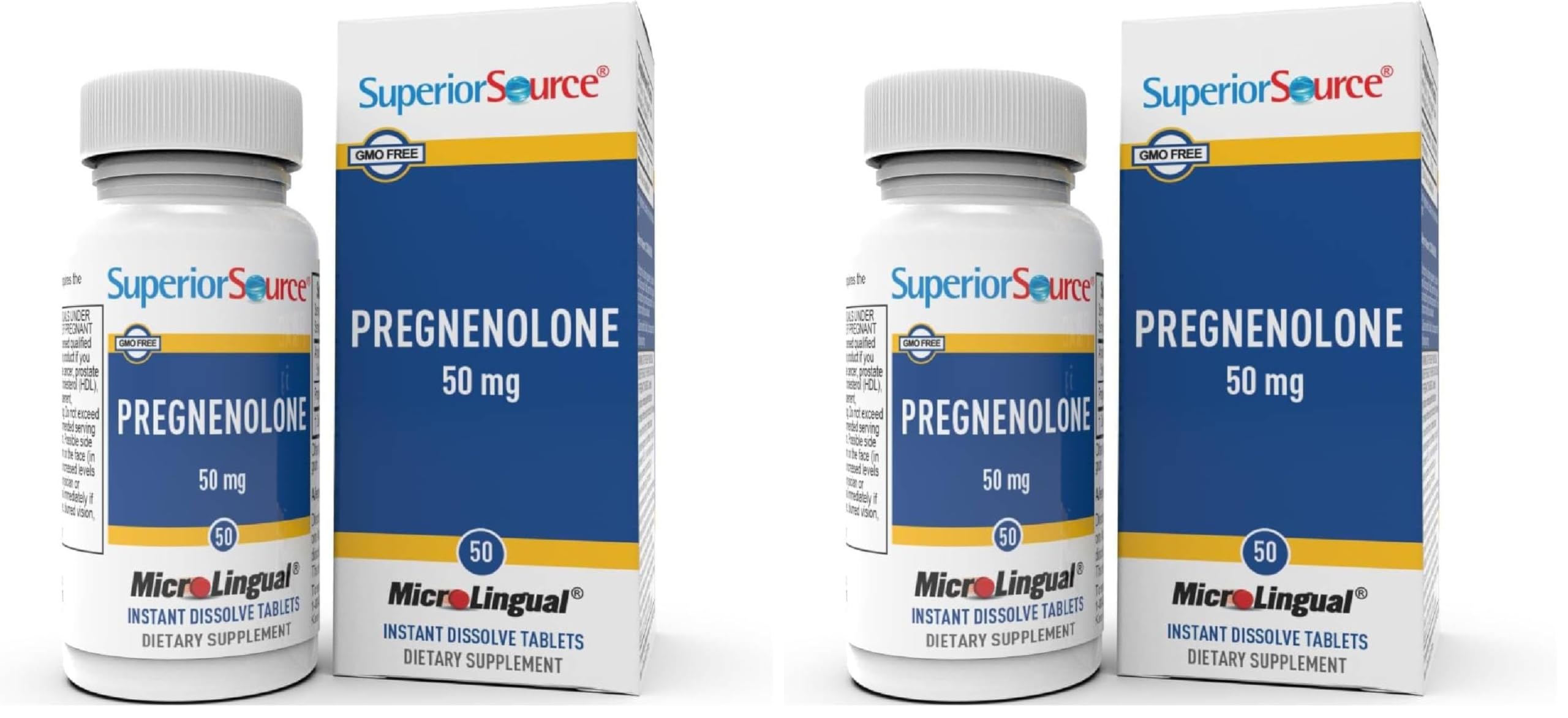 Superior Source Pregnenolone 50 mg - Brain Health Support Supplement - Hormonal Health Support for Women & Men - Formula Aids Immune Health & Memory - 50 Instant Dissolve Tablets (Pack of 2) 50 Count (Pack of 2)