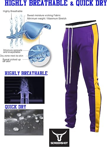 Miniatura 3 de SCREENSHOT - Pantalones de pista S41700 para hombre, ajuste premium, atlético, fitness, estilo de vida, parte inferior clásica