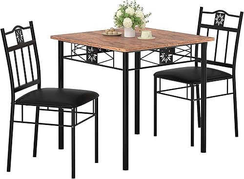 Miniatura 8 de VECELO Juego de mesa y silla redonda de madera de 3 piezas para comedor cocina bar desayuno con estante de almacenamiento de vino ahorro de espacio