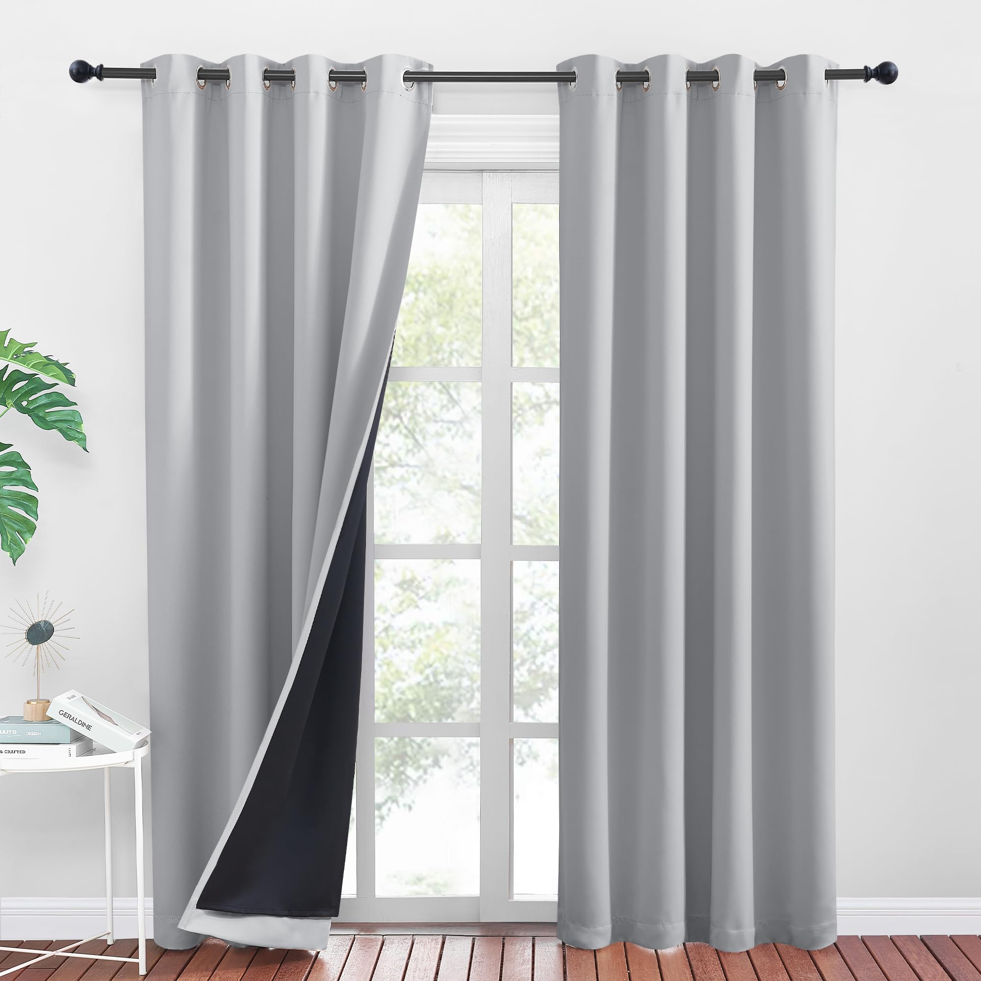 PONY DANCE Blackout Curtains for Bedroom - 100% Blackout Thermal Insulated Blackout Curtains with Black Liner - Noise Reducing Window Panels with Grommets - W52 x L84, Set of 2, โ image 1