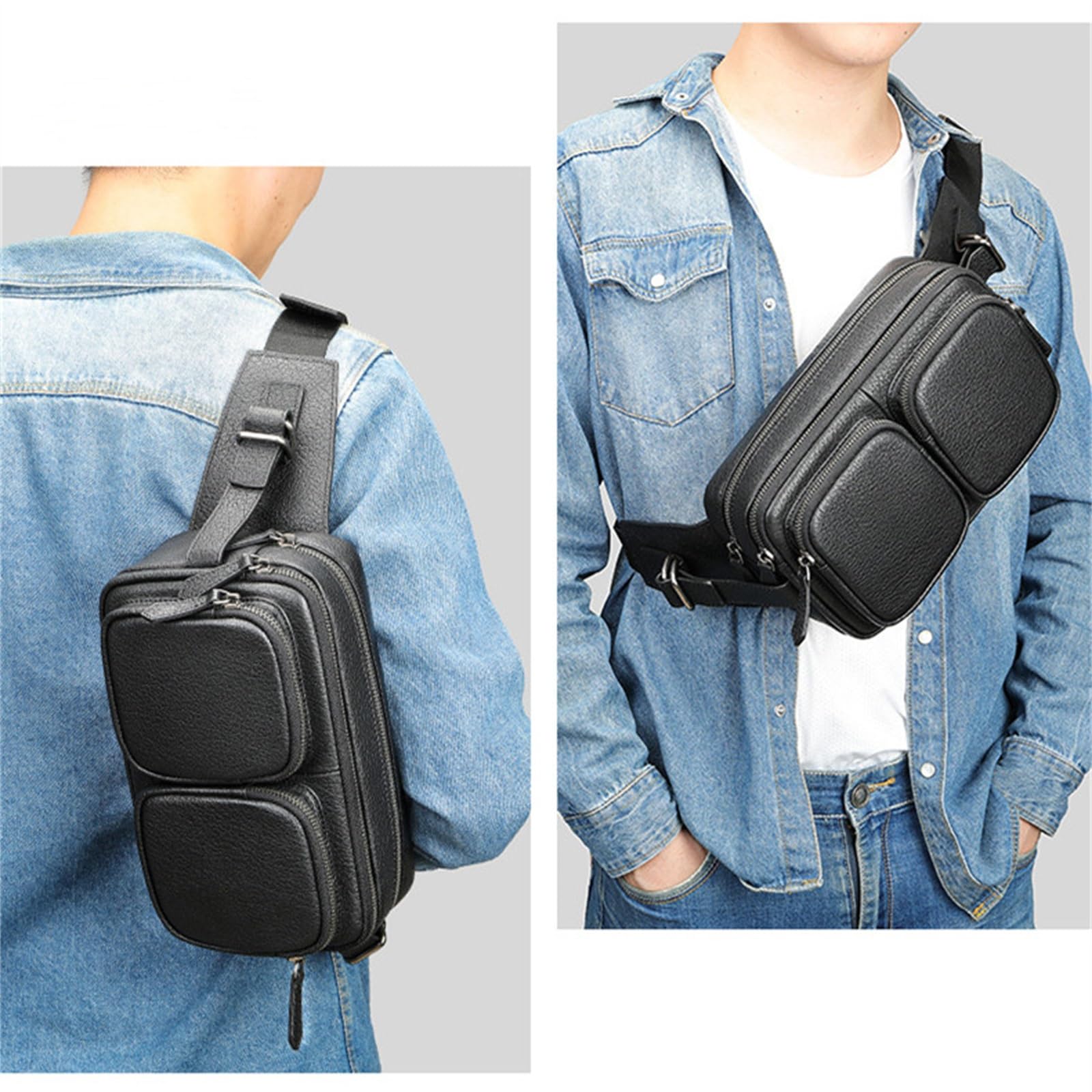 Męska nerka torba na talię wielofunkcyjna torba na telefon komórkowy o dużej pojemności męska torba na talię crossbody torba na klatkę piersiową, Czarny, 25x12x15cm