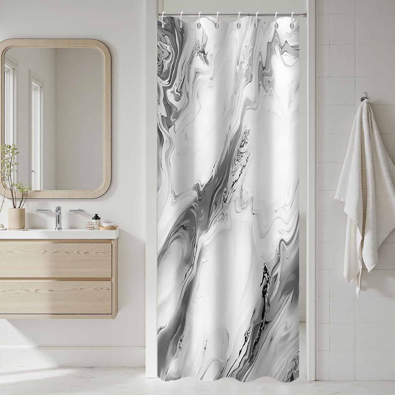 GCIREC Shower Curtain, 120x200cm, Gray Modern Abstract Art Watercolor Marble Gradient Waterproof Fabric Machine Washable Bathroom Curtain with Hooks — image 1