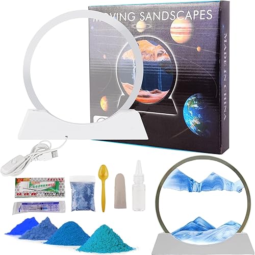 BGFJYUK Kit de bricolaje con luz nocturna de arte de arena en movimiento, vidrio redondo 3D, paisajes de arena de mar profundo con pantalla que