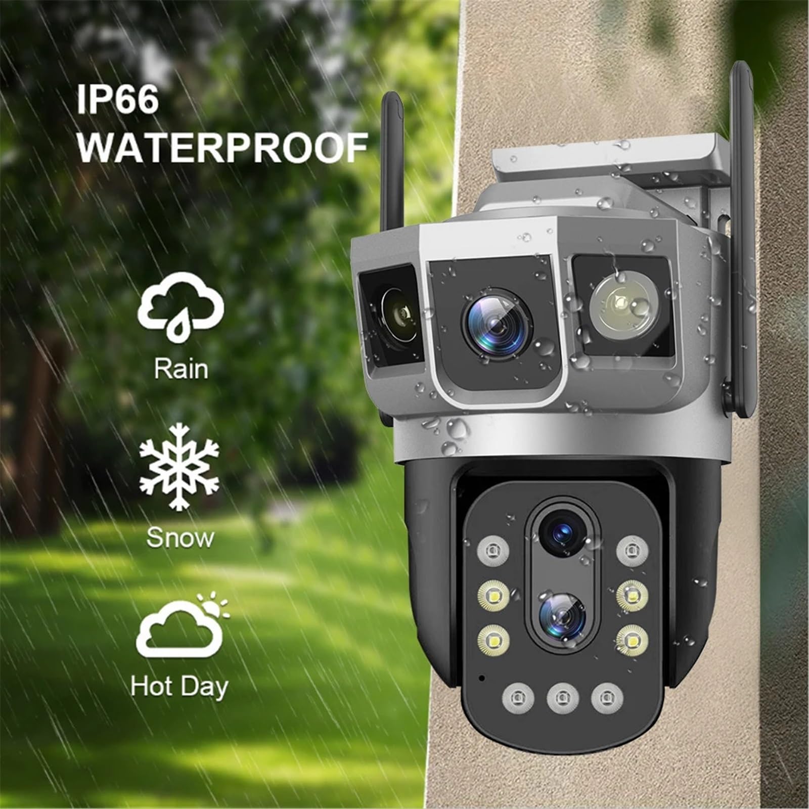Kamera IP 4MP 6K, potrójny ekran, zoom optyczny, PTZ, wykrywanie ruchu, kolorowy, noktowizyjny monitor bezpieczeństwa(Camera 64GB Card)