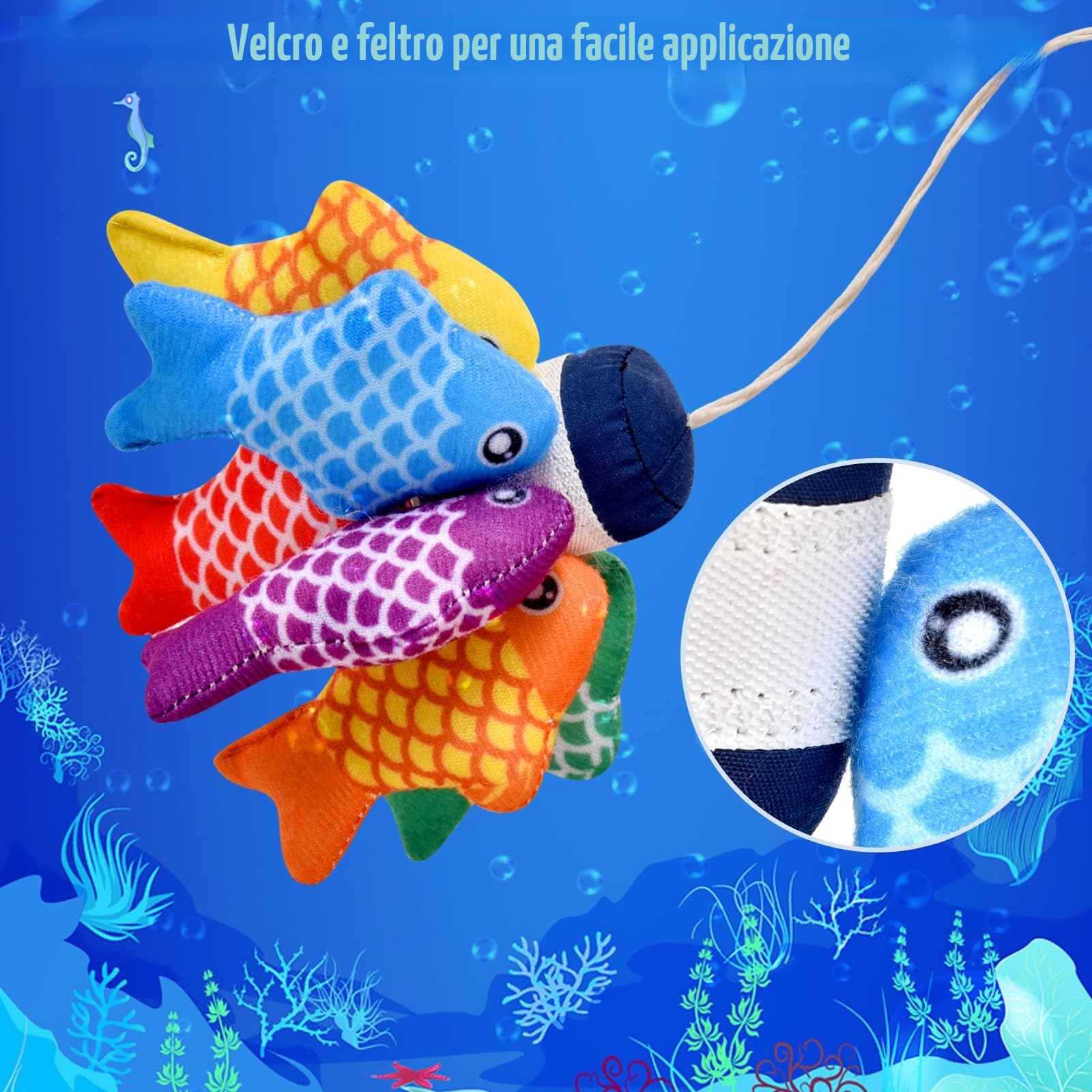 Gioco Montessori Pesca per Bambini 1-3 Anni - 12 Pesci Morbidi con Retino, Giocattolo Educativo per Sviluppo Motricità Fine e Coordinazione, Neonati 12-18 Mesi e Bambini