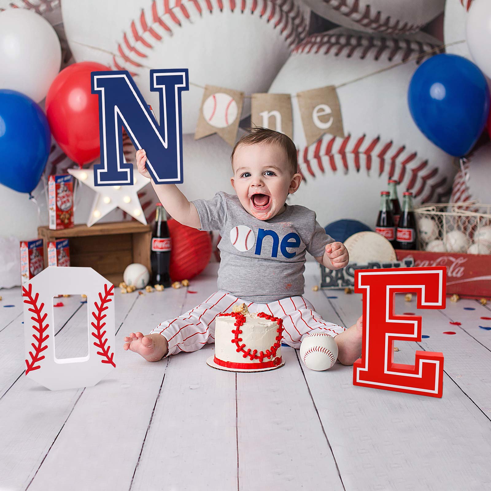 Baseball Party Decorations ONE Letter Sign Rookie of The Year 1st Birthday My Rookie Year Centerpieces for Baseball Theme Baby Milestone Cake Smash Photo Props Baseball Baby Shower Supplies