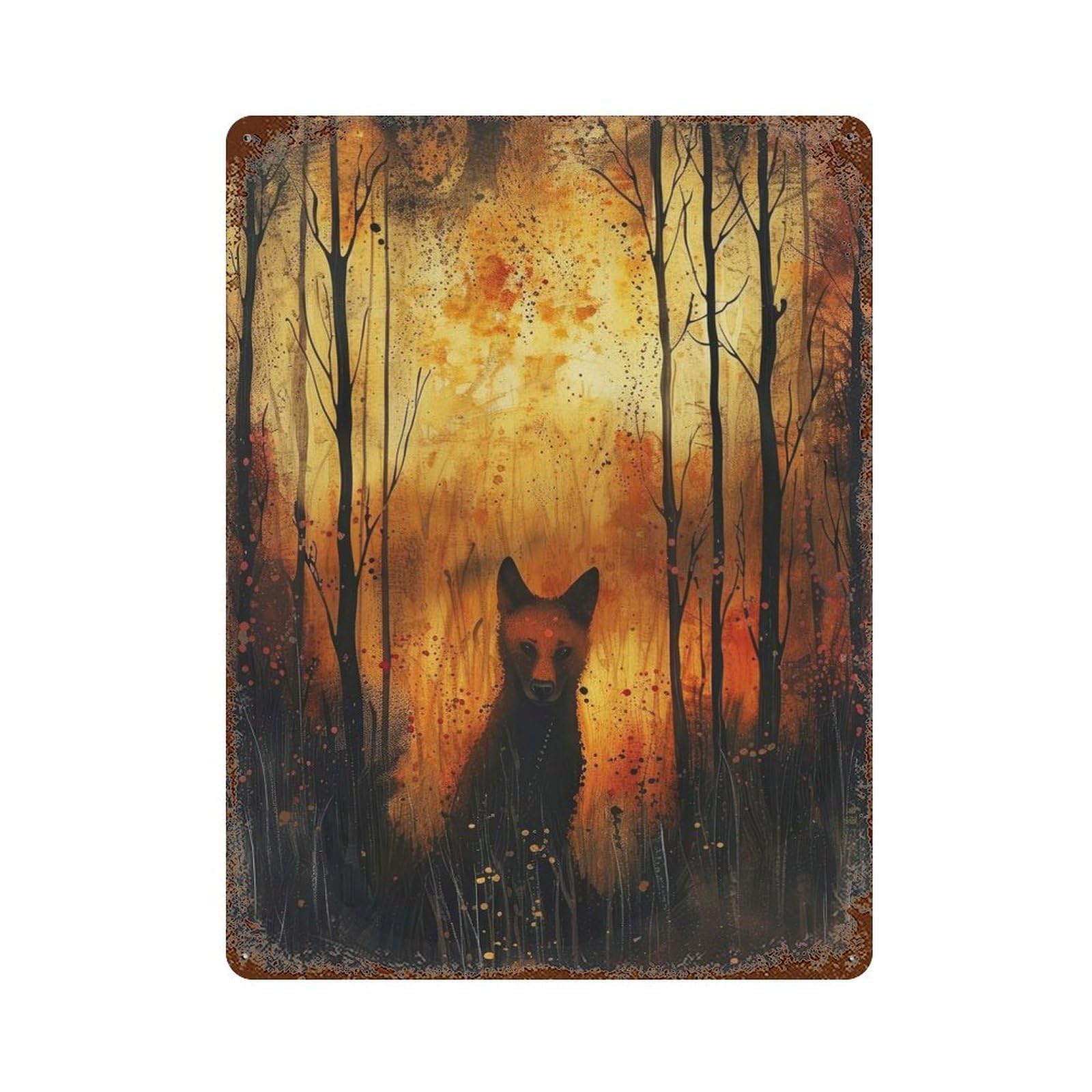 Firelit Dingo Weathered Tin Sign 15.7"x11.8", Shabby Chic Decor for Garage, Pub Or Kitchen