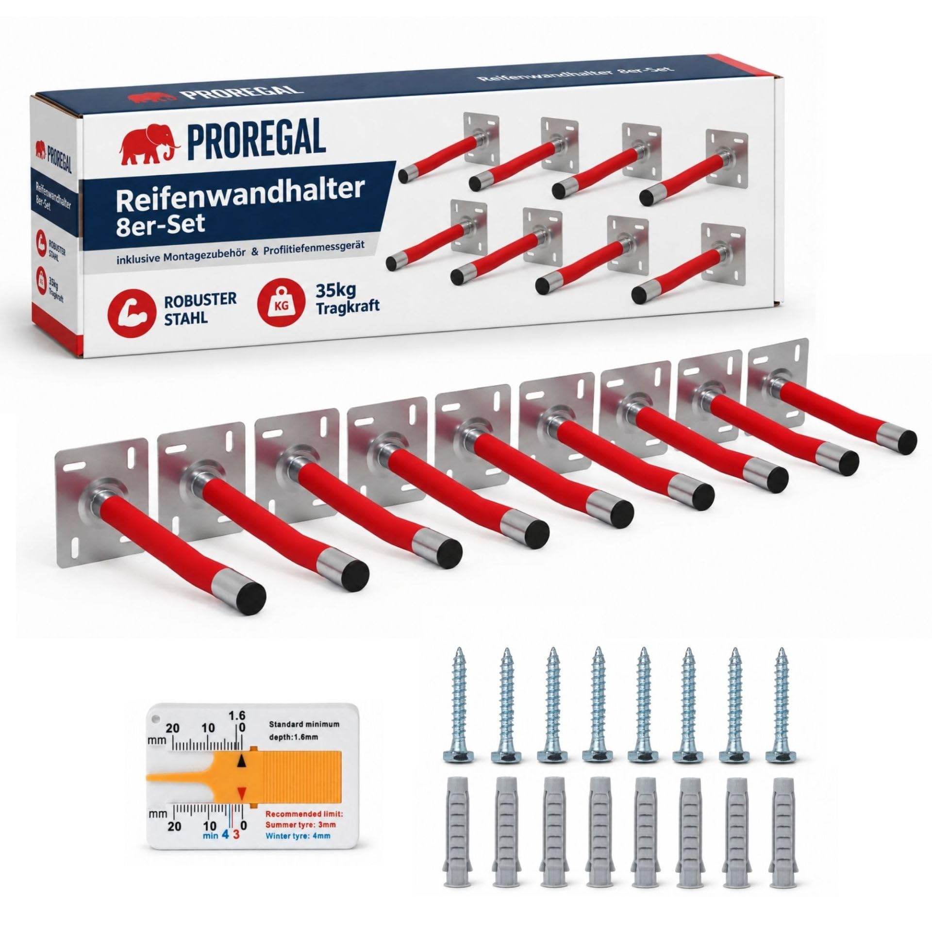 PROREGAL Profi Autoreifen-Wandhalter PREX PRO 8erSet Schonauflage