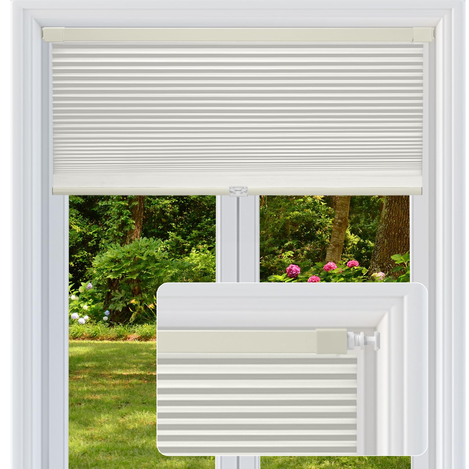 Cordless Cellular Shades, No Drill No Tools Light Filtering Honeycomb Shades, Pleated Blinds for Windows, Easy to Install, Light Cream 46" W x 64" H