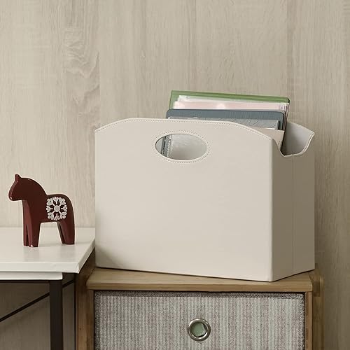 Miniatura 6 de EZDeco Paquete de 2 revisteros, revistero de piel sintética, cesta de almacenamiento plegable para documentos de periódicos, organizador de carpetas