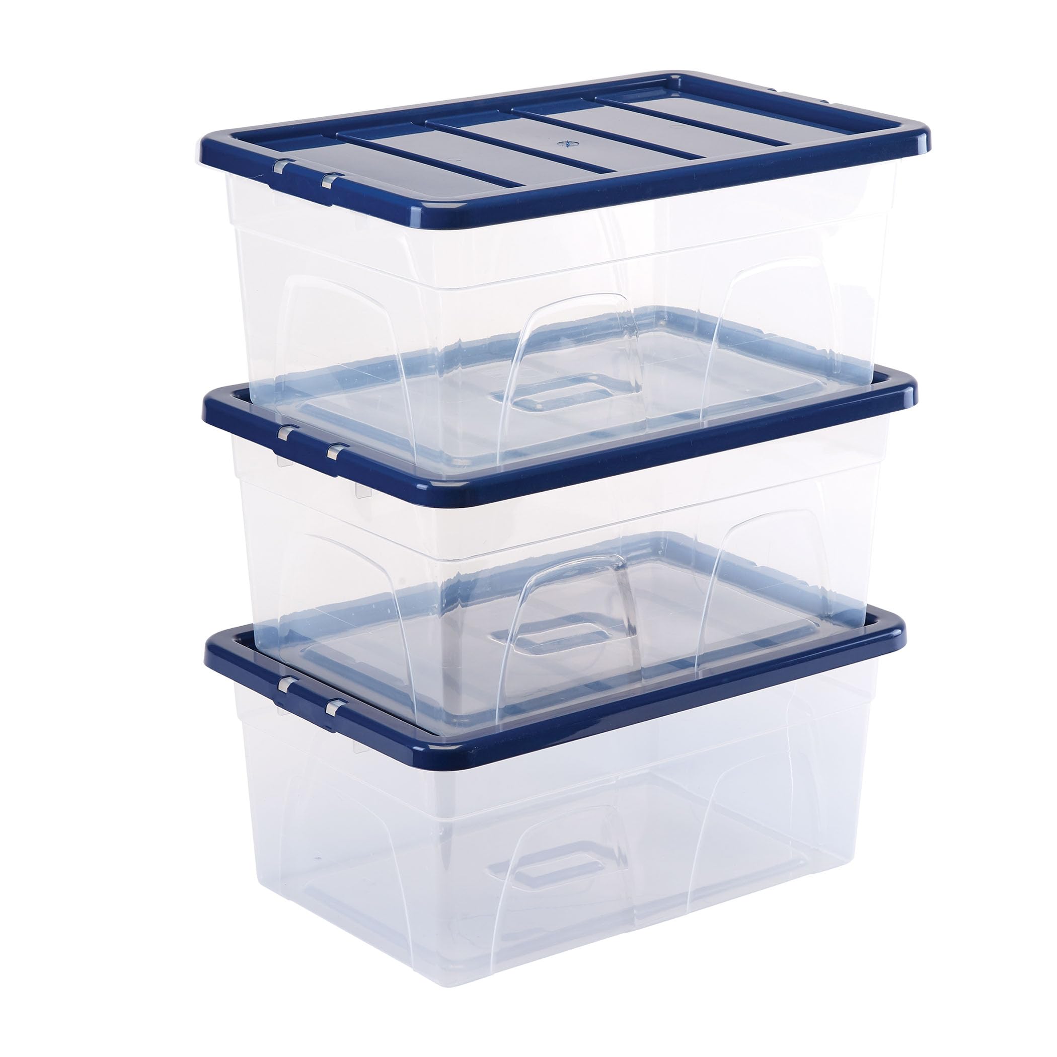 Bankers Box 38L scatole in plastica in confezione da 3, BPA-Free, con coperchi riciclati al 100%, impilabili, coperchio anti polvere, 25x38x56cm, ideali per organizzare la casa e l'ufficio