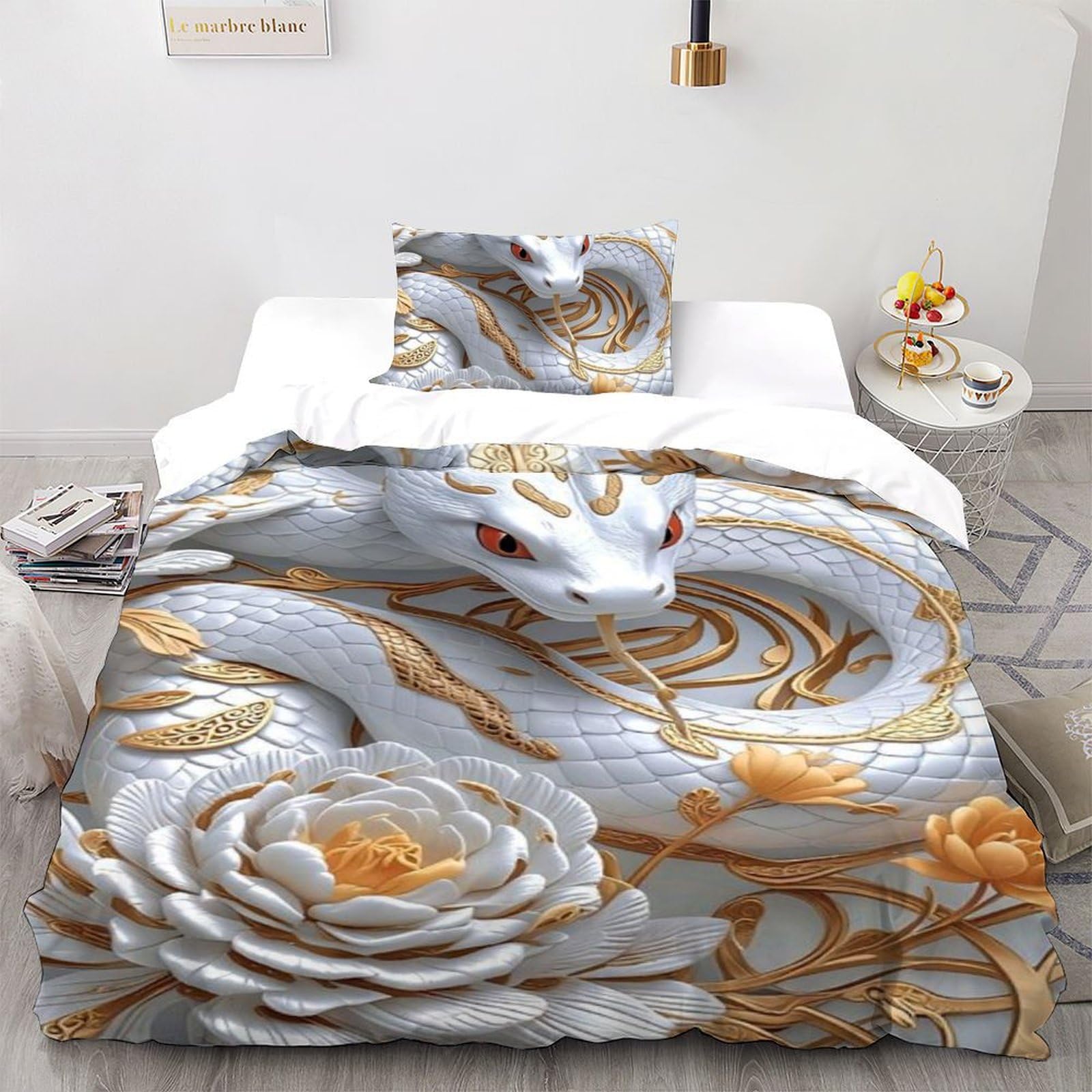 Housse de couette microfine imprimé 3D serpent motif animaux sauvages parure lit enfant 135x200