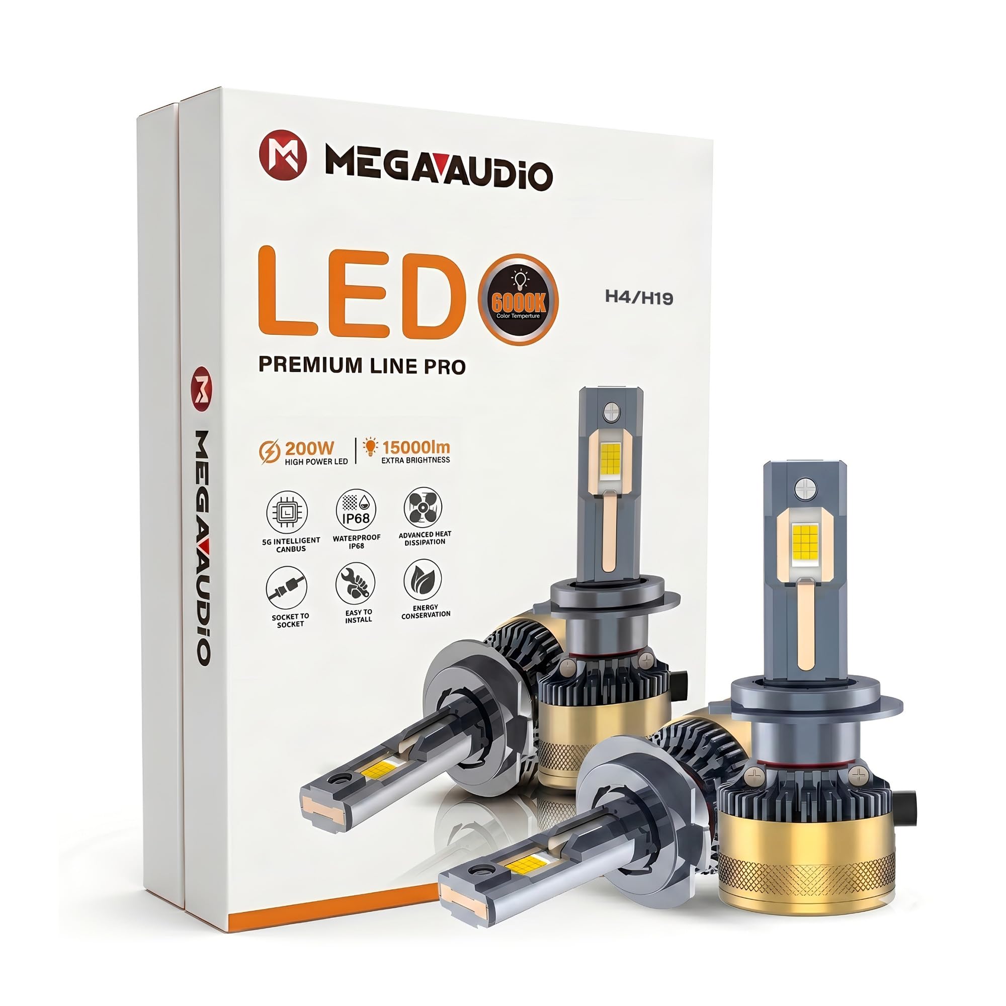 Mega Audio 200W H4/H19 LED Headlight Bulb for Car | 6000K Cool White | 15000LM Brightness | 5G Canbus | IP68 Waterproof | Easy Installation | Advanced Cooling Fan | 24M Warranty-image-34