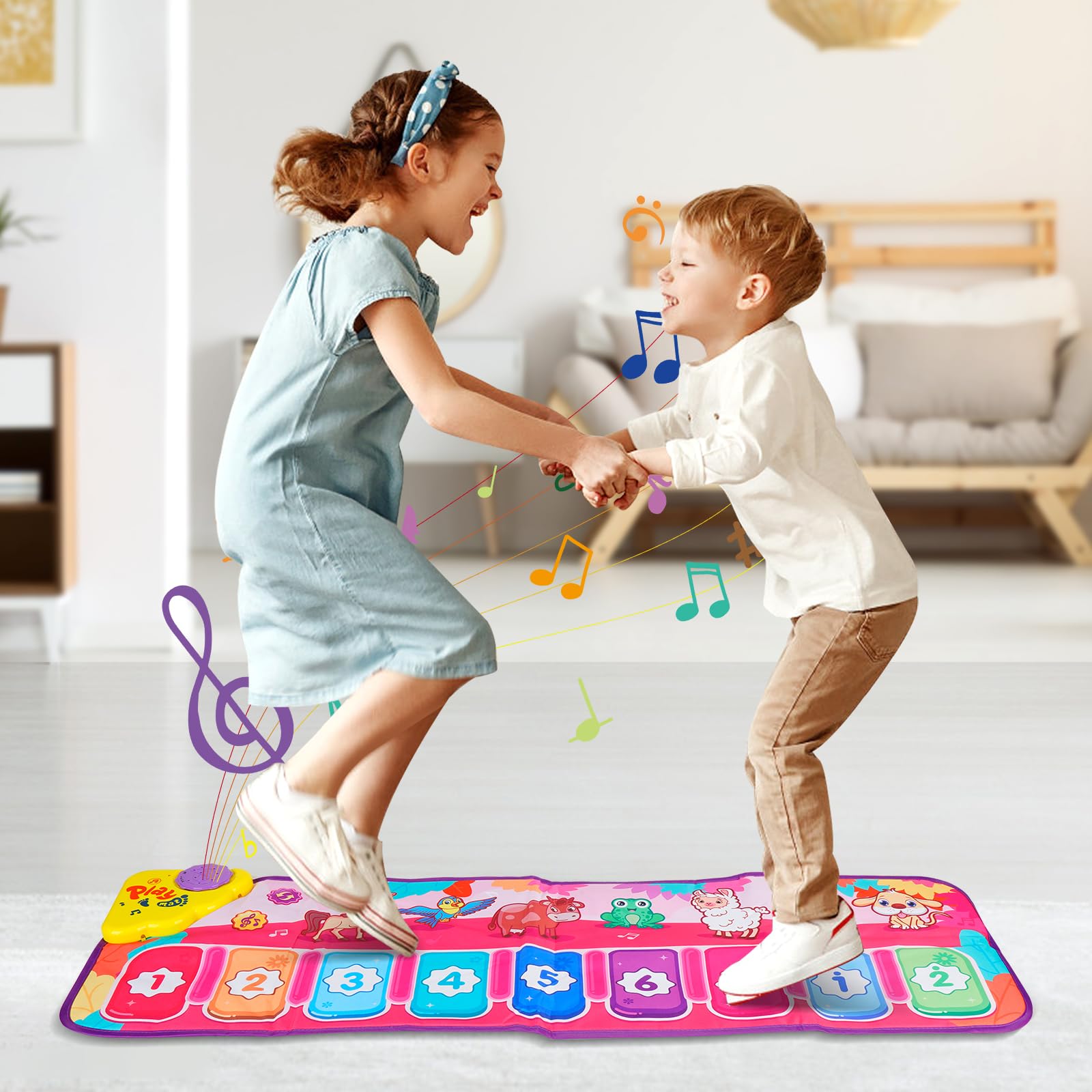 Tapis Piano Bébé Avec 7 Animaux + 9 Chansons - Jouet Musical Pour Enfants 1 à 5 Ans