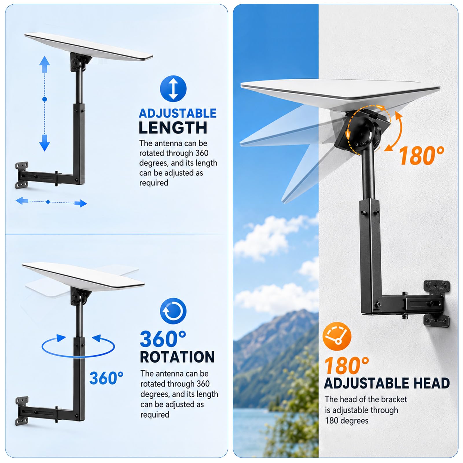 Support starlink, Gen 3 Starlink Wall Mount, 360° Adjustable, Extendable Telescopic Arm, + 2 Black cable starlink Protector Caps