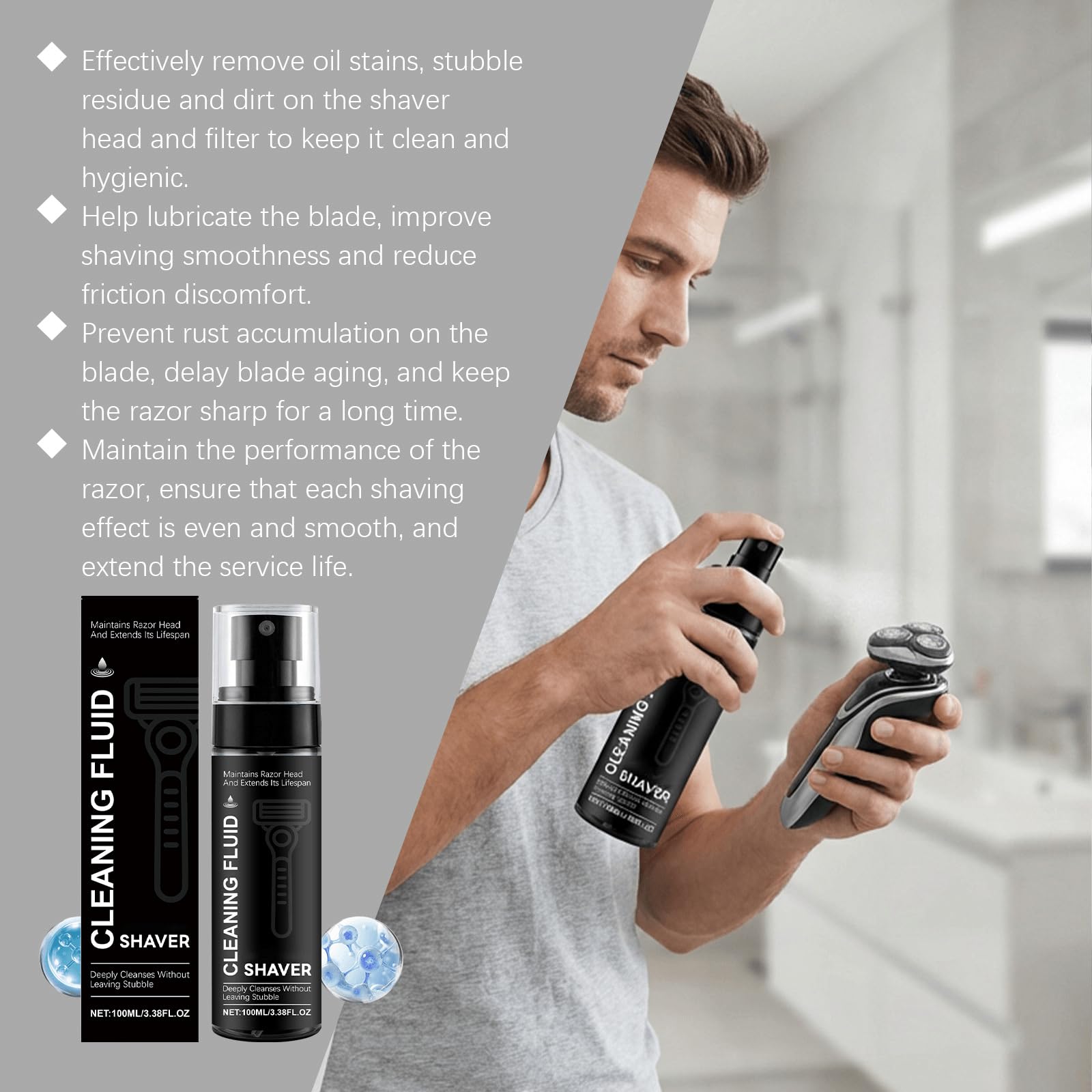 Shaver Deep Cleaning Fluid, Electric Razor and Trimmer Cleaner Spray, Blade Cleaner, Clipper Care, Quick-Dry, Removes Residual Hair Skin Particles, Hair Clippers Grooming Tools (6pcs)
