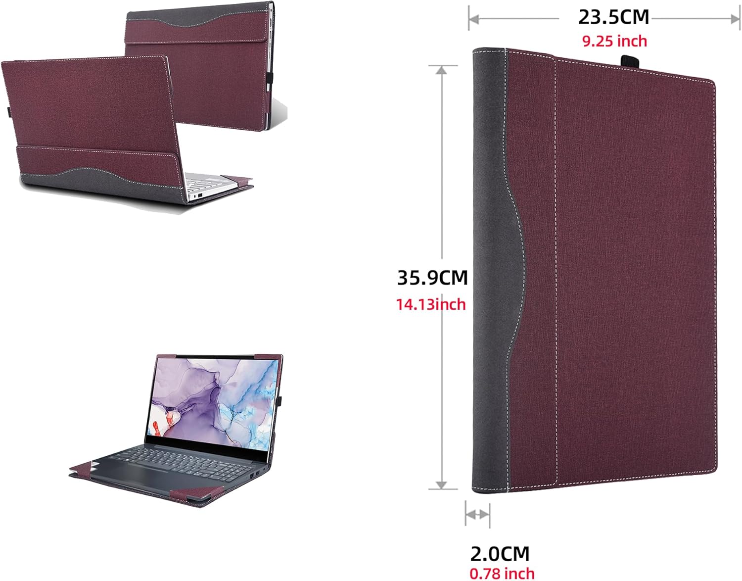 Laptop Cover for Lenovo V15 G6 ITN | G5 IRL| G3 ABA| G3IAP| G2 IJL| G4 ABP| G4 AMN | G4 IAH| G4 IAN|G4 IRU15.6 PU Leather Inner Pocket Cover (Red Wine)