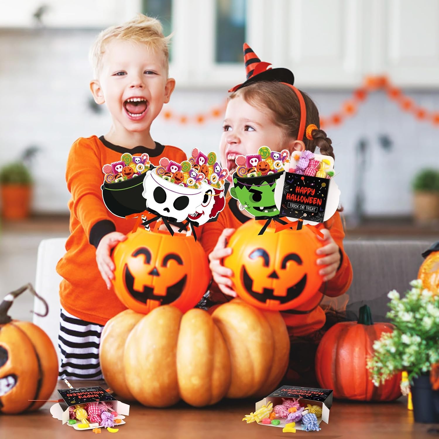 Hooqict 30Pcs Halloween Goodie Bags Party Favor Boxes Pumpkin Clown Skeleton Cauldron Zombie Gift Bags for Kids Trick or Treat Candy Boxes Halloween Party Supplies