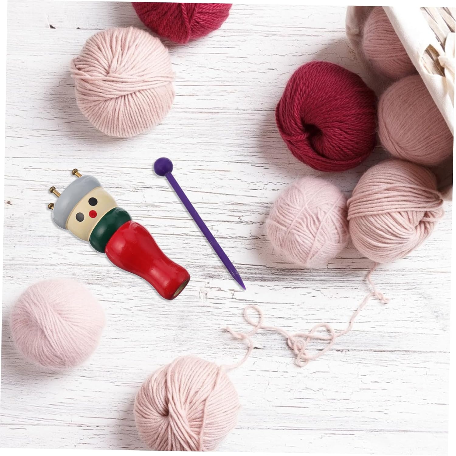 ADOCARN Wooden Doll Handy Knitting Spool French Knitting Bobbin Knitting Needles Automatic Spool Knitter Spool Knitting Machine French Knitting Doll Knitting Tower Toys Giant String