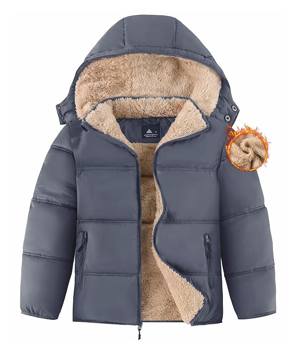 ZITY Winter Jacket for Boys Puffer Coat Fleece Lined Quilted Jackets Parka Waterproof Sherpa Coats with Detachable Hood by ZITY - Used condition - US$18.70