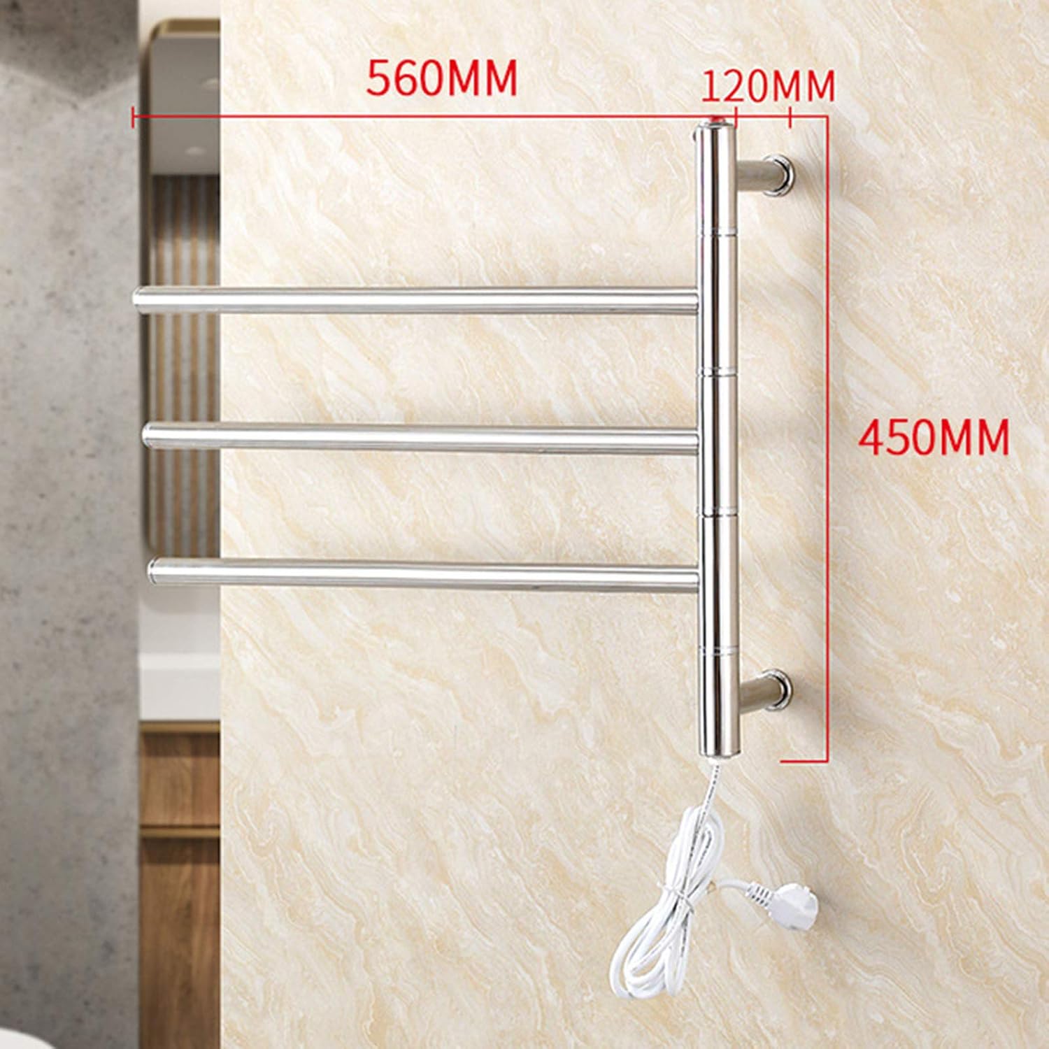 Electric Towel Warmer 180°Rotatable,Wall Mounted Heated Drying Racks,Stainless Steel (Mirror Polishing) (Plug)