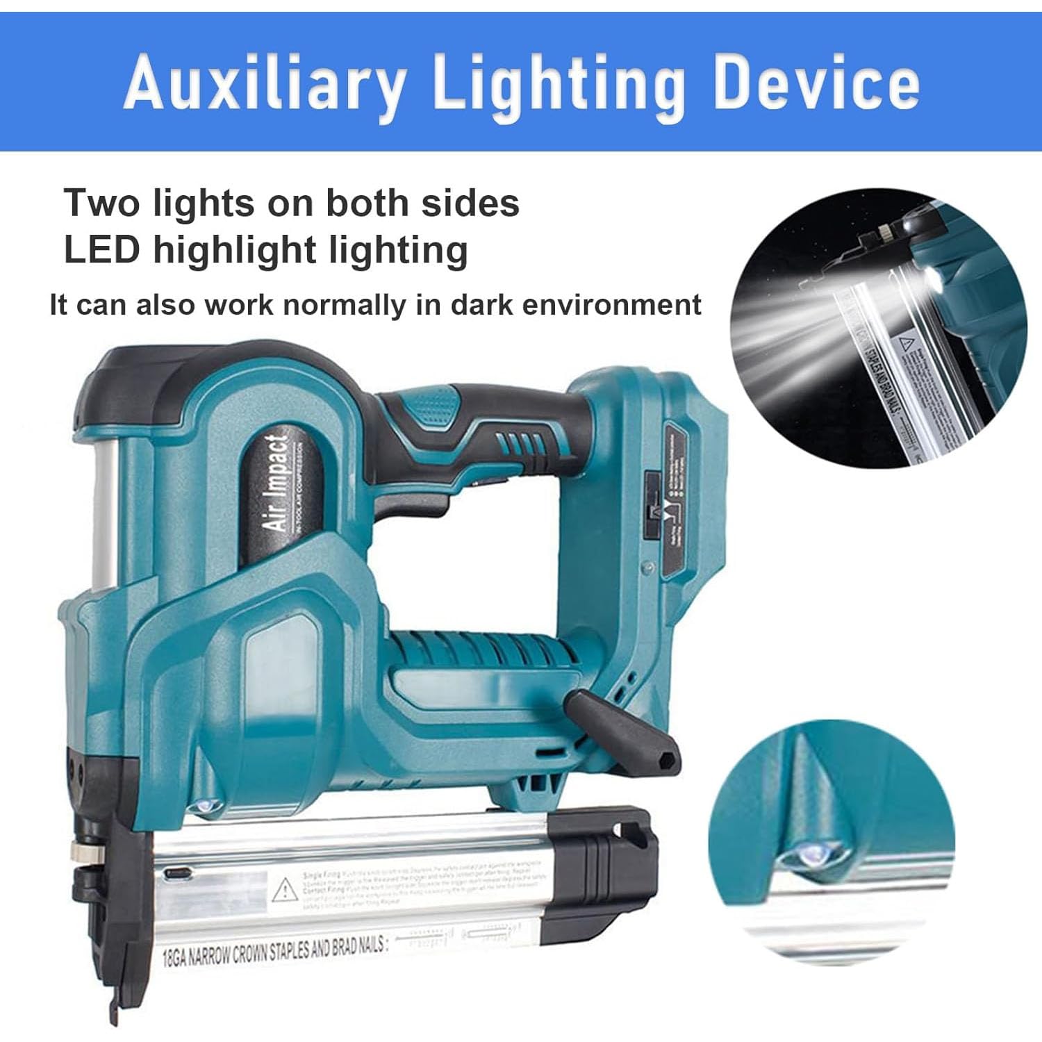 oiakus Cordless Pin Nailer, Electric 2-in-1 Handheld Nail Gun, Woodworking Brad Nailer, Nailing Depth Adjustable, with Auxiliary Lighting,with 2 Batteries, for Carpentry, Interior Decoration