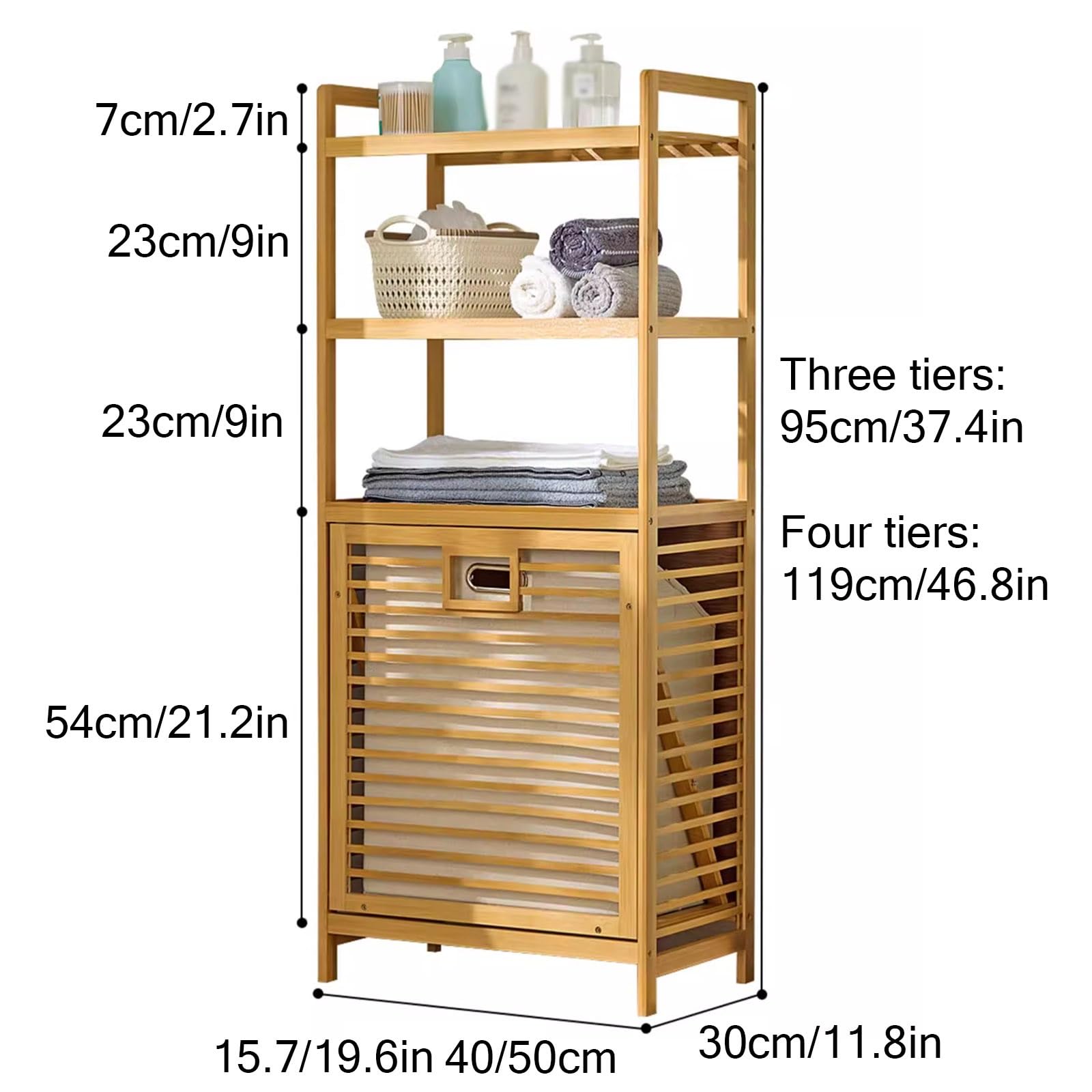 Cesto portabiancheria in bambù, organizer inclinabile per vestiti sporchi, design con ripiani aperti per bagno, camera da letto, soggiorno, lavanderia