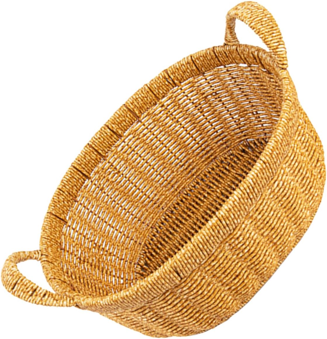 Oval Large Plastic Imitation Rattan Woven Basket with Dual Handles, Deep Fruit and Bread Storage Tray for Kitchen Organizer and Outdoor Picnic Use